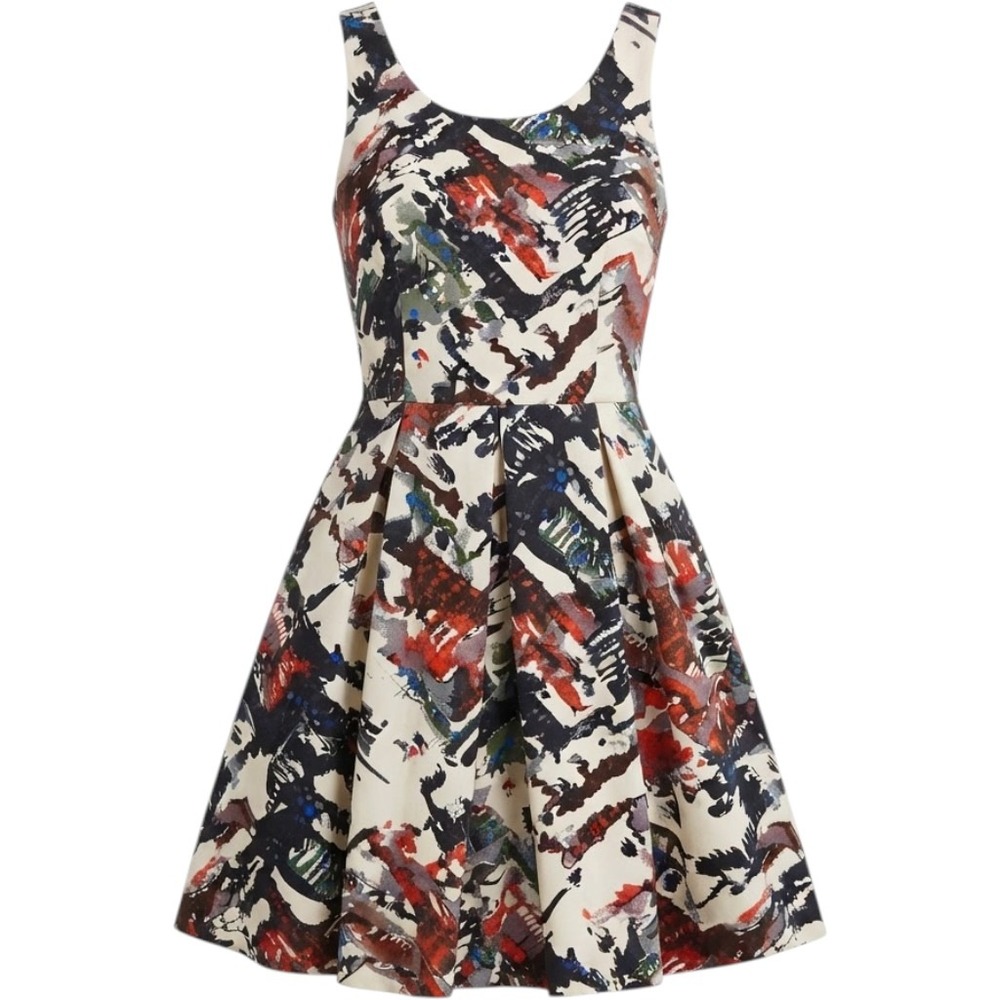 maeve anthropologie capelle box pleated tank dress S jewel tone print full skirt